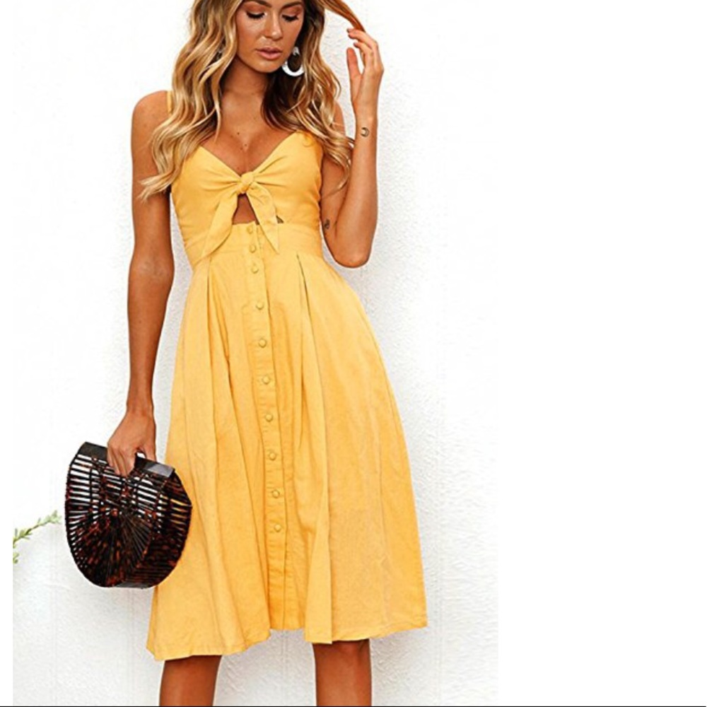 NWT Button Down A-Line Backless Swing Midi Dress